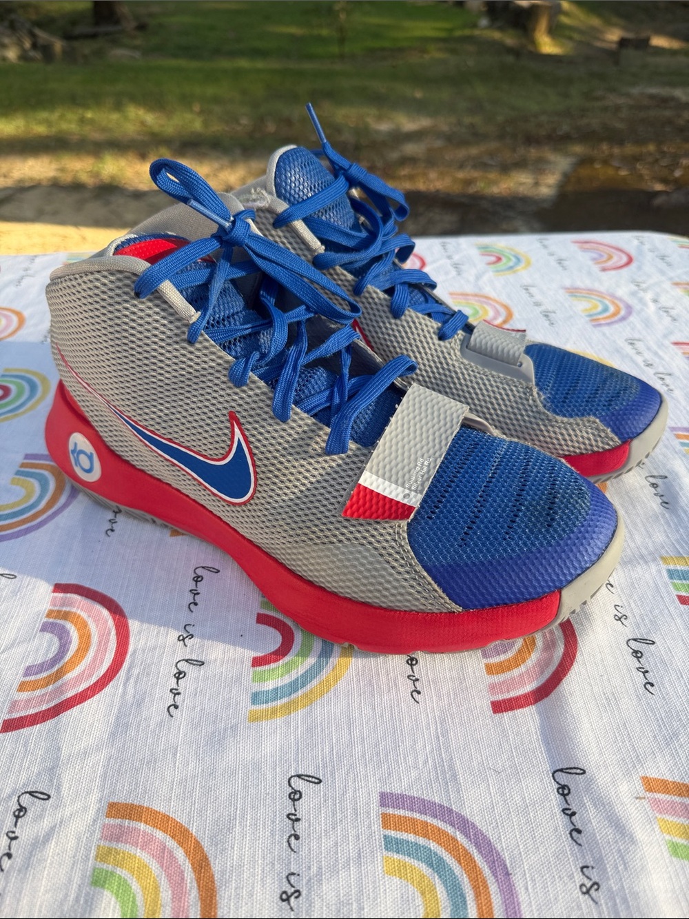 Nike Blue, Gray and Red KD Basketball Shoes